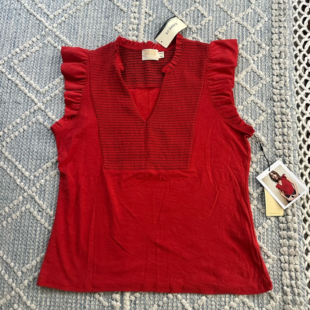 NWT! Nation LTD Red Flutter-Sleeve Top Size L